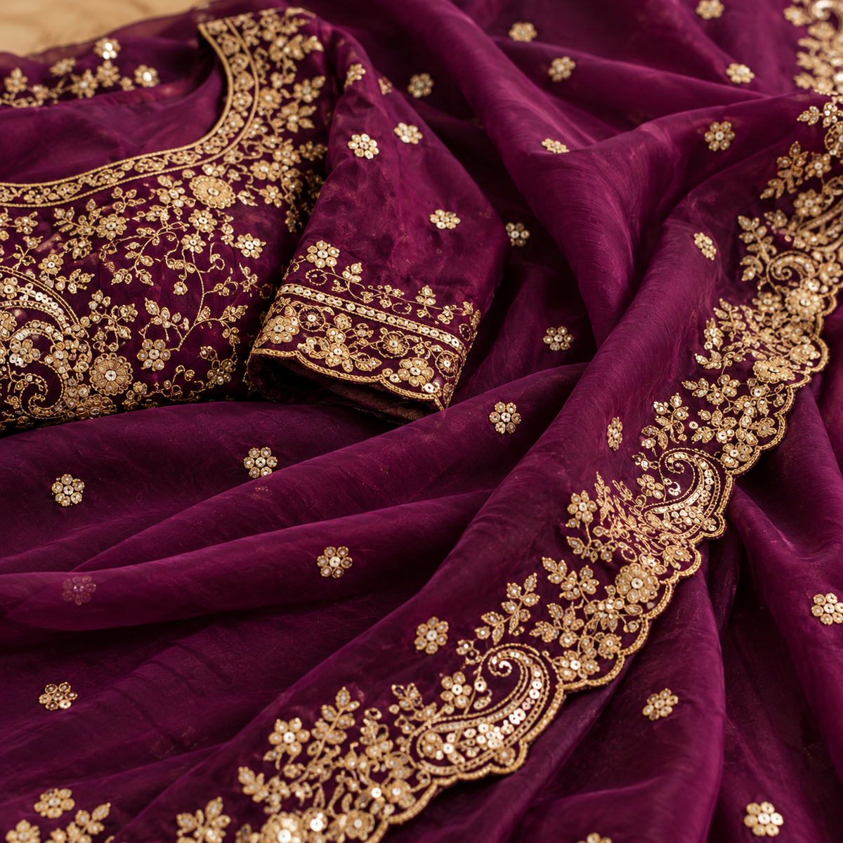 Royal Plum Designer Heavy Fendy Silk Saree with Thread & Sequin Embroidery