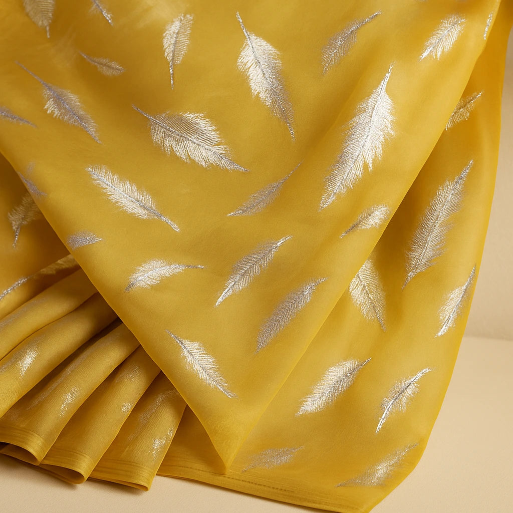Yellow Chiffon Saree With Elegant Chikan Embroidered Blouse For Women