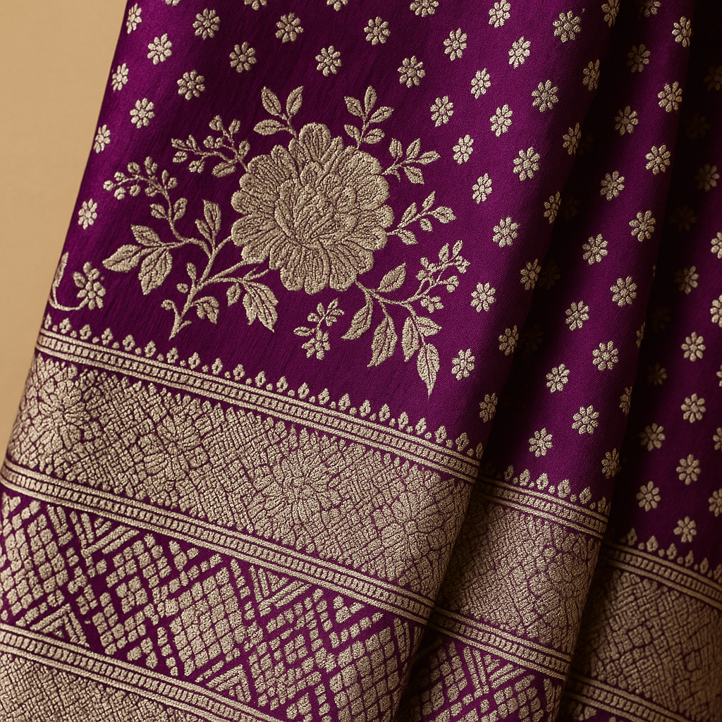 Purple Georgette Saree With Silver Foil Print And Designer Blouse – Graceful Festive Elegance For Women