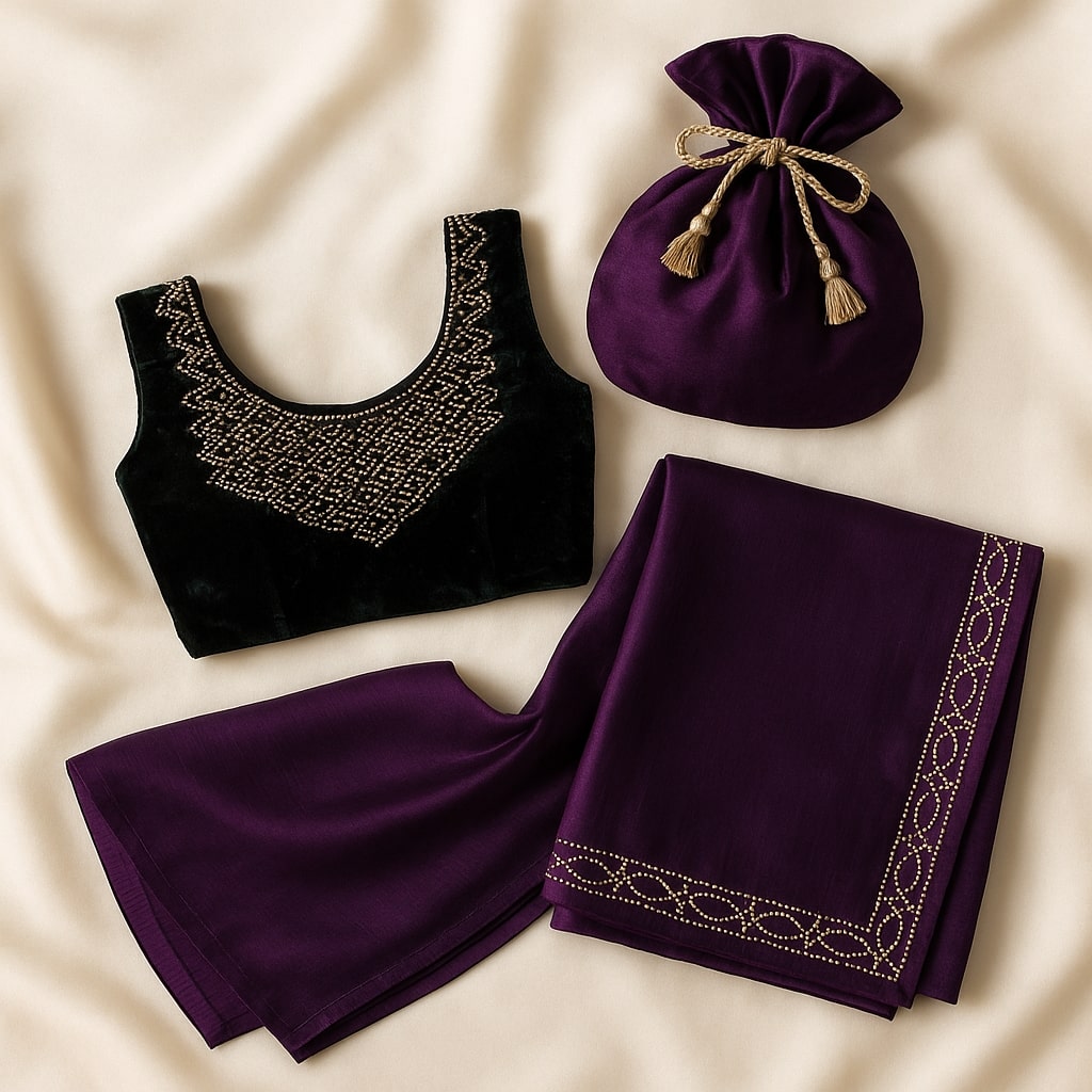 Purple Organza Saree With Velvet Blouse – A Statement Of Royal Elegance For Women