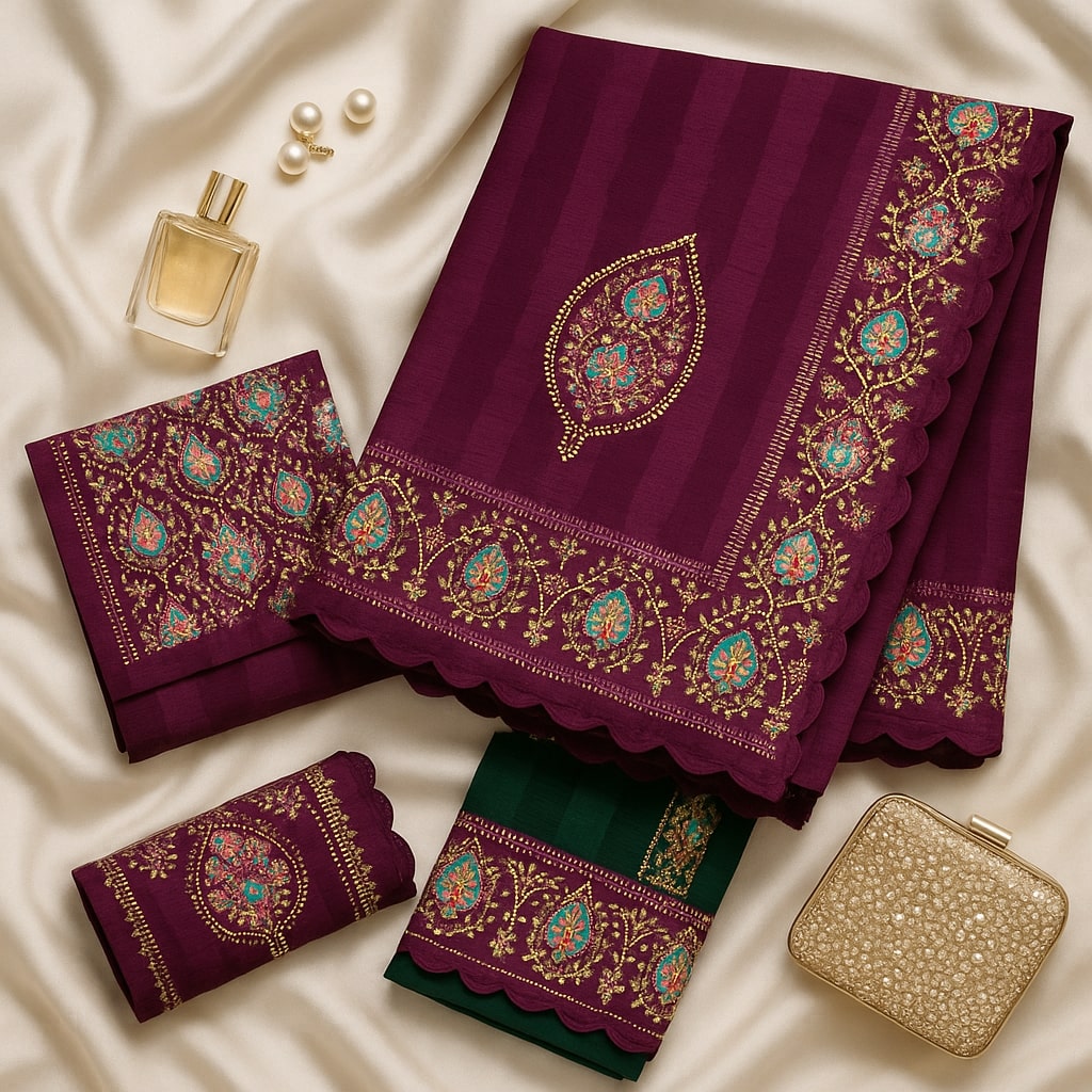 Purple Heavy Pattern Georgette Saree With Printed Border Andamp And Siroski Work For Women