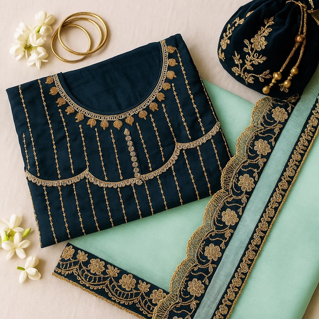 Blue Organza Saree With Gota Patti Work And Designer Blouse – Elegant Festive And Wedding Wear For Women