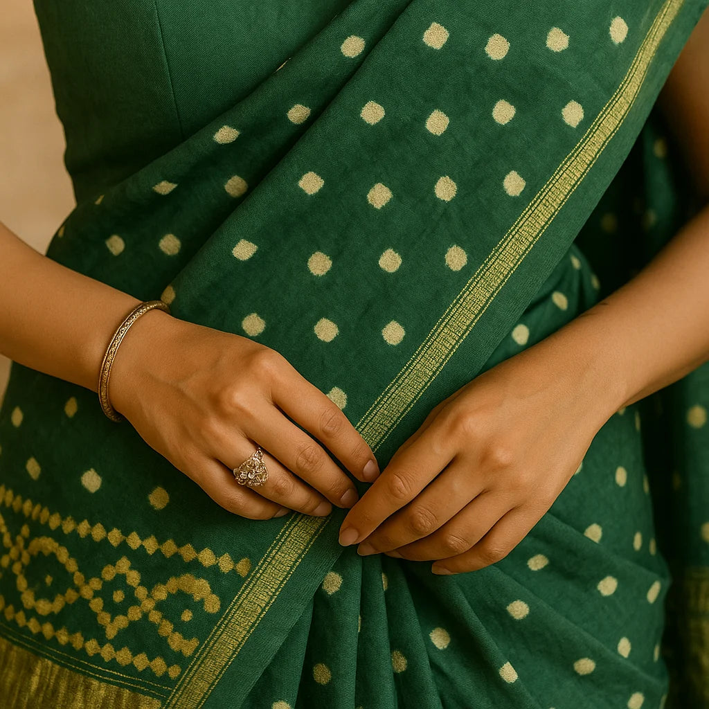 Green Gajji Silk Bandhani Saree With Blouse – Handcrafted Heritage in Every Fold