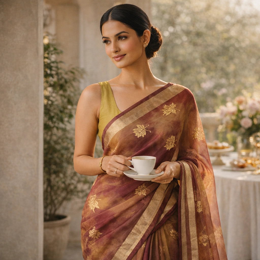 Wine And Mustard Dola Silk Saree With Gold Butti – Elegant Festive Wear For Women