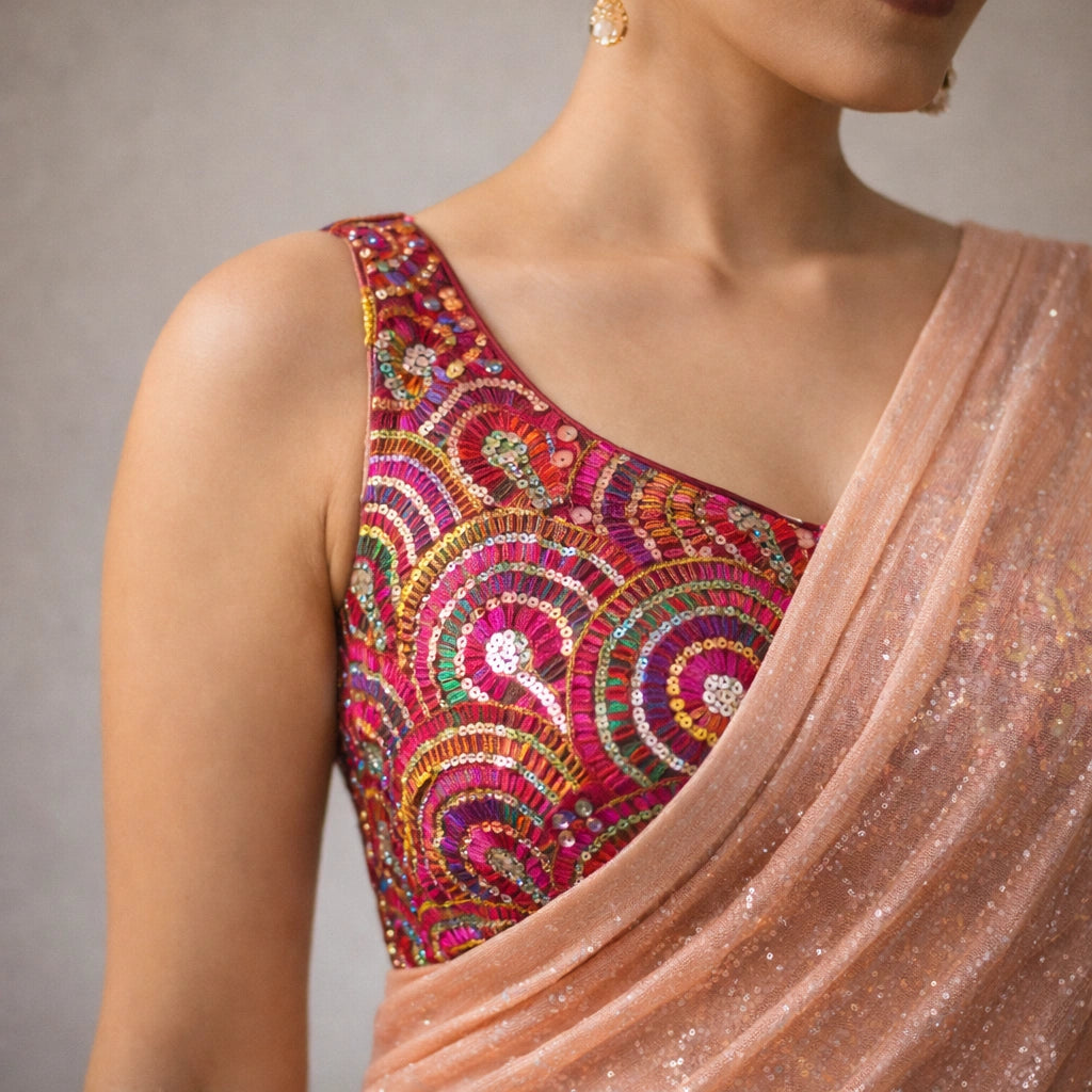 Soft Peach Shimmer Chiffon Saree – Lightweight Party And Festive Wear For Women For Women