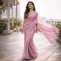 Pink Shimmer Chiffon Saree – Lightweight Party And Festive Elegance For Women For Women