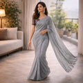 Grey Shimmer Chiffon Saree – Lightweight Elegant Party And Festive Wear For Women For Women