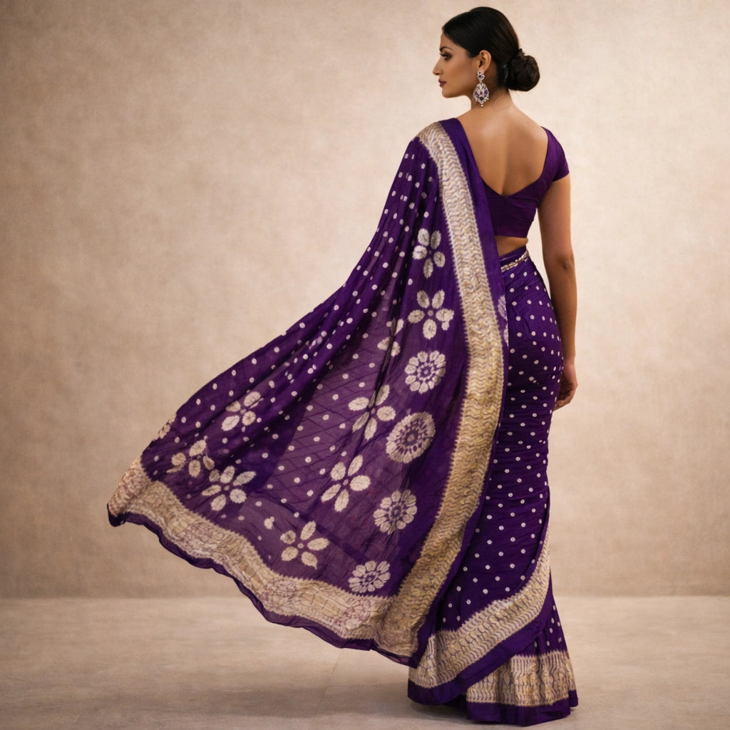 Royal Purple Bandhani Saree With Elegant Border – Timeless Festive Wear For Women And Girls For Women