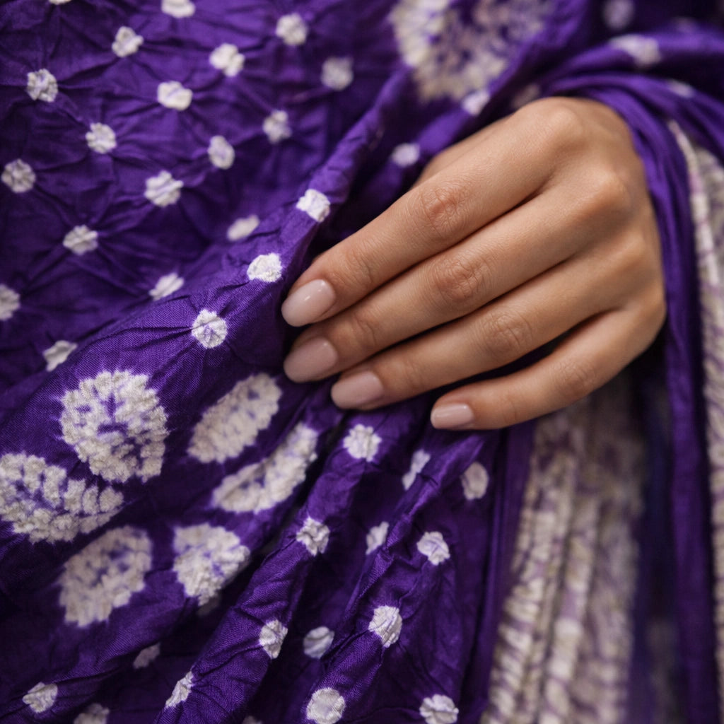 Royal Purple Bandhani Saree With Elegant Border – Timeless Festive Wear For Women And Girls For Women