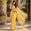 Yellow Chiffon Saree With Elegant Chikan Embroidered Blouse For Women