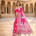Pink Banarasi Katan Silk Saree With Silver Zari | Festive Royal Elegance For Women