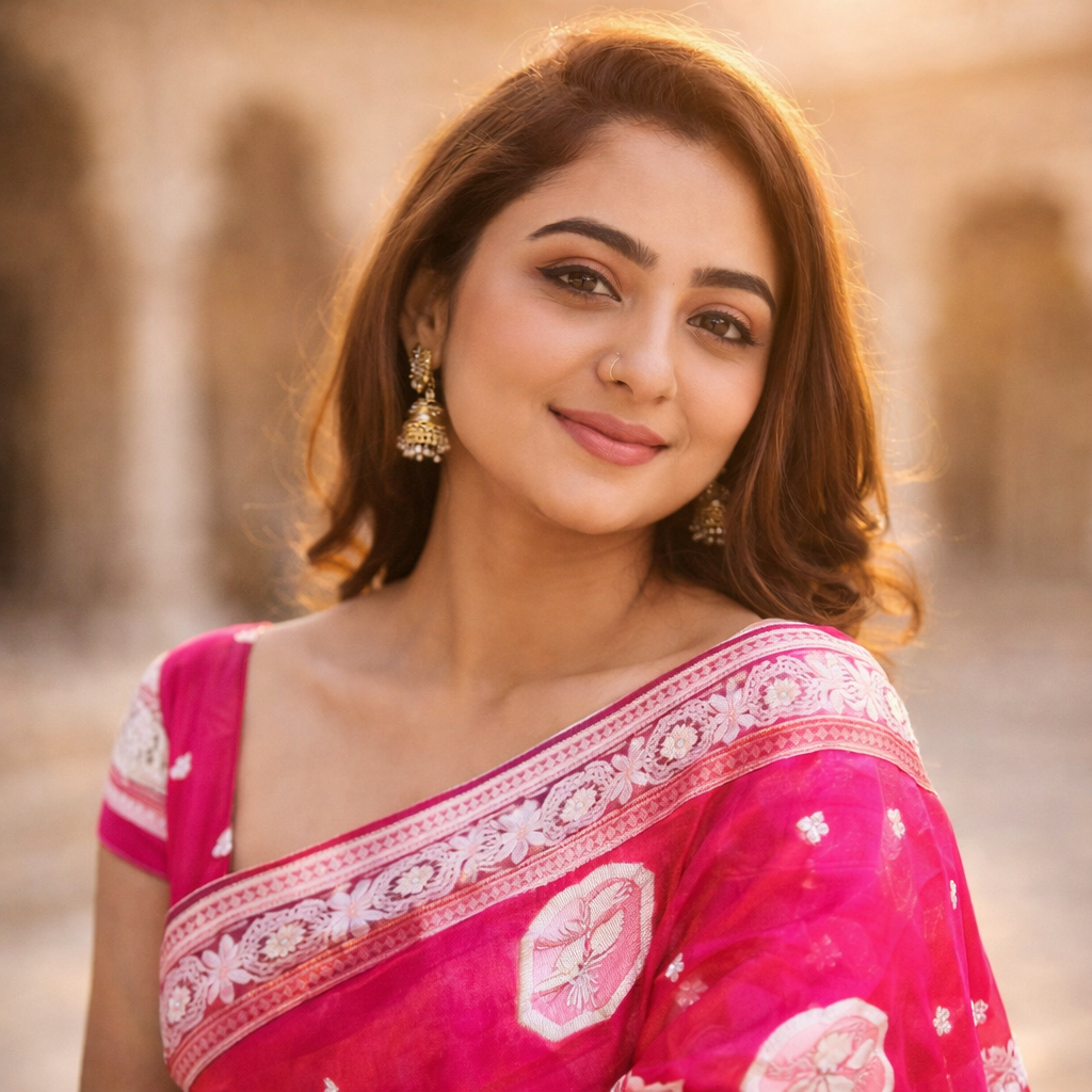 Pink Banarasi Katan Silk Saree With Silver Zari | Festive Royal Elegance For Women