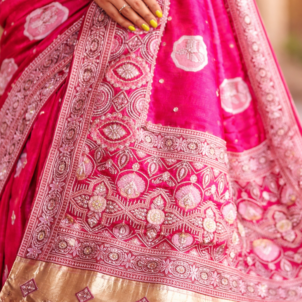 Pink Banarasi Katan Silk Saree With Silver Zari | Festive Royal Elegance For Women
