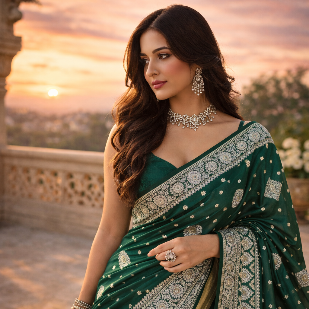 Green Ajrakh Kasturi Saree – An Heirloom Of Elegance For Women