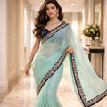 Blue Organza Saree With Gota Patti Work And Designer Blouse – Elegant Festive And Wedding Wear For Women