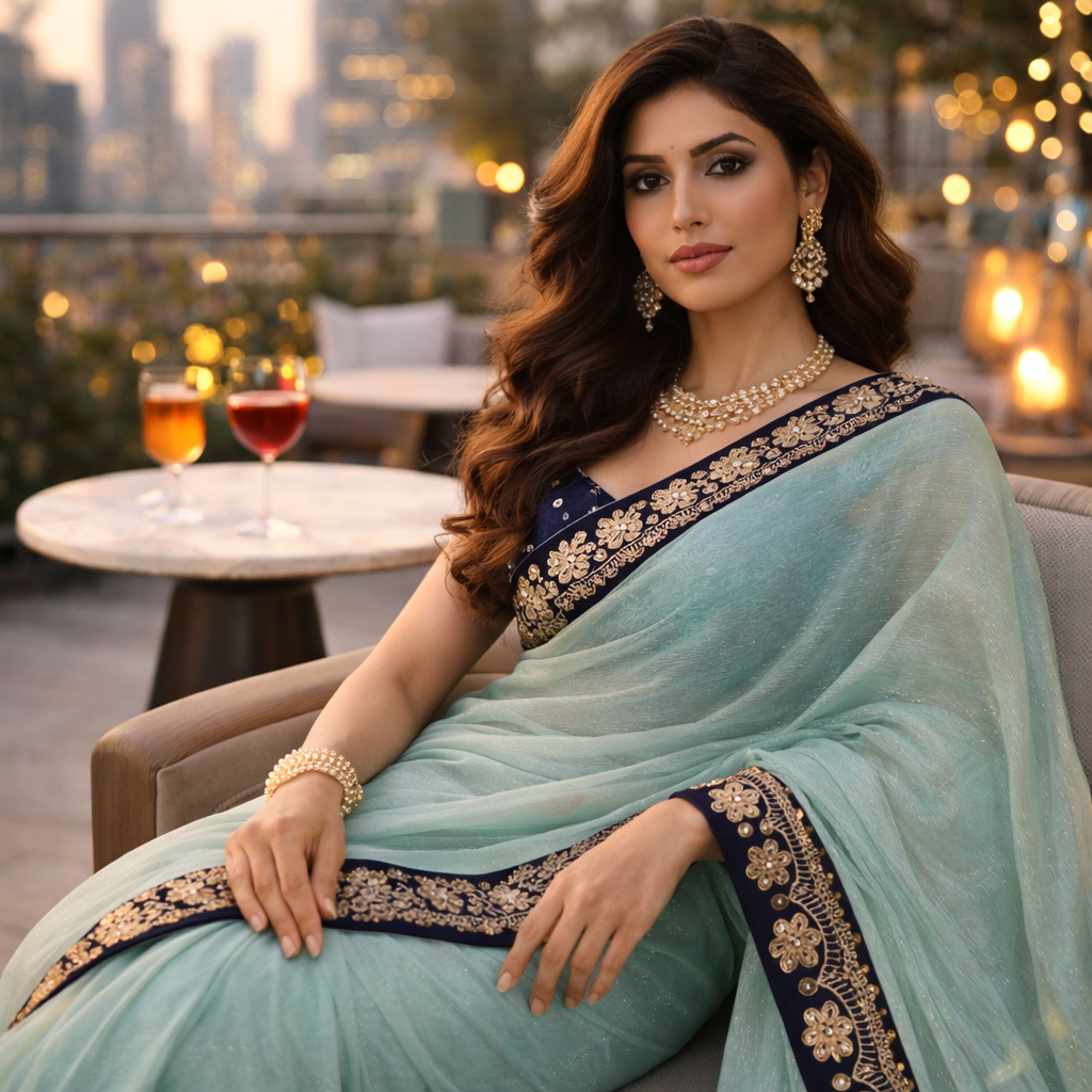 Blue Organza Saree With Gota Patti Work And Designer Blouse – Elegant Festive And Wedding Wear For Women
