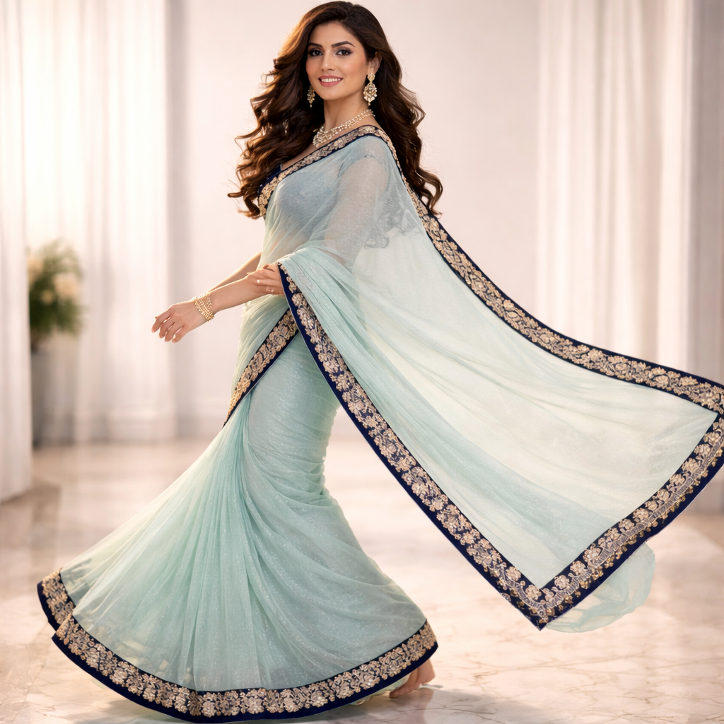 Blue Organza Saree With Gota Patti Work And Designer Blouse – Elegant Festive And Wedding Wear For Women