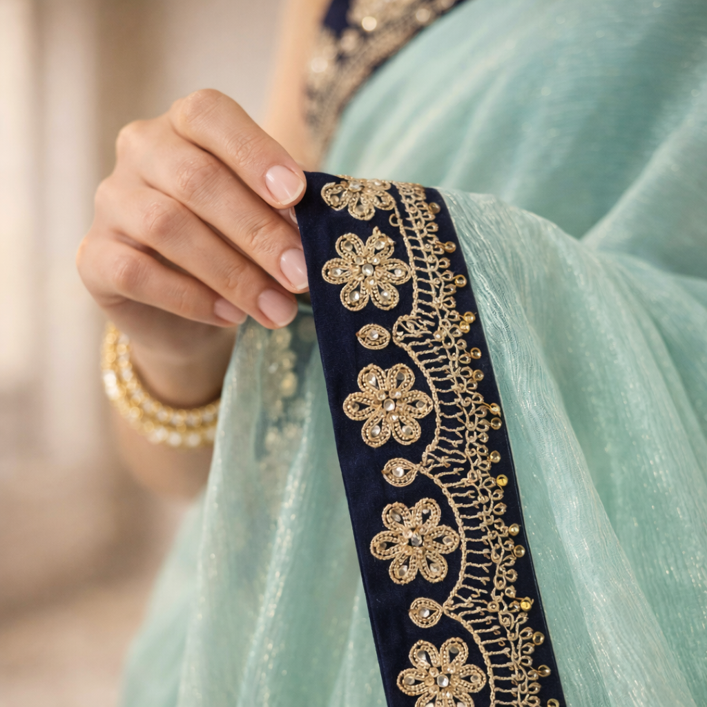 Blue Organza Saree With Gota Patti Work And Designer Blouse – Elegant Festive And Wedding Wear For Women