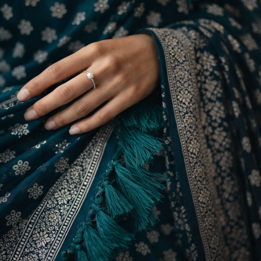Sea Green Georgette Saree With Silver Foil Print And Designer Blouse – Elegant Festive Wear For Women