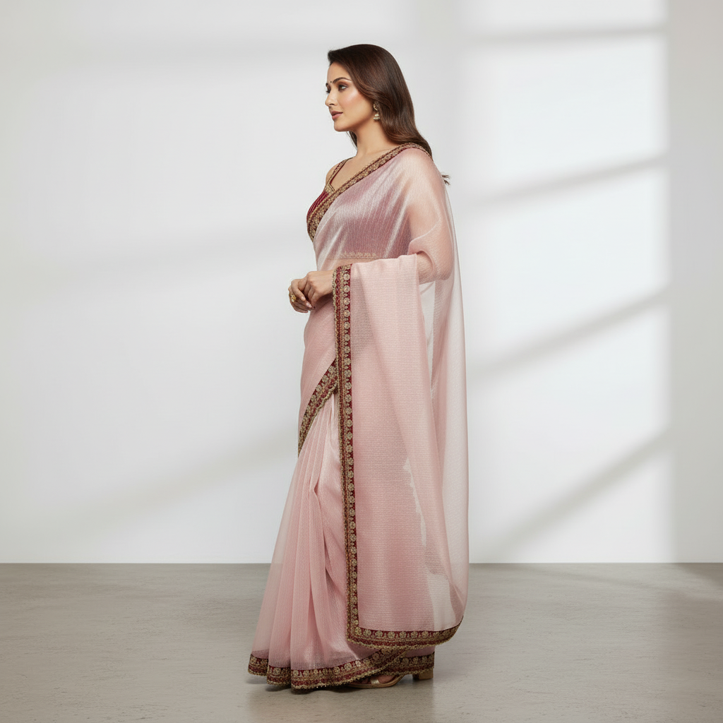 Pink Organza Saree With Gota Patti Work And Designer Blouse – Premium Ethnic Wear For Women For Women