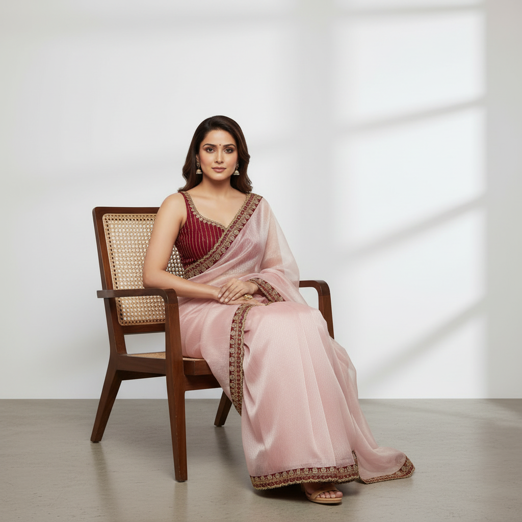 Pink Organza Saree With Gota Patti Work And Designer Blouse – Premium Ethnic Wear For Women For Women